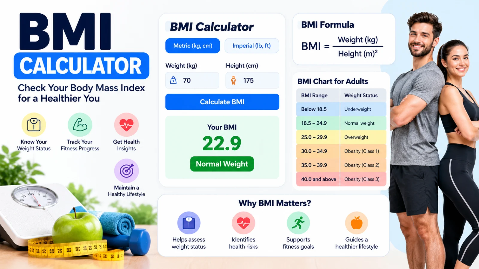 BMI Calculator – Check Your Body Mass Index & Healthy Weight Range